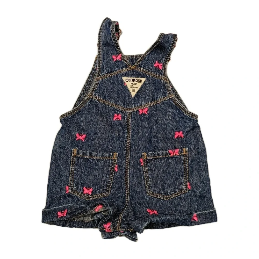 Osh Kosh B'gosh Girls Shortalls Overalls Denim Butterfly Vestbak 12 months Bibs